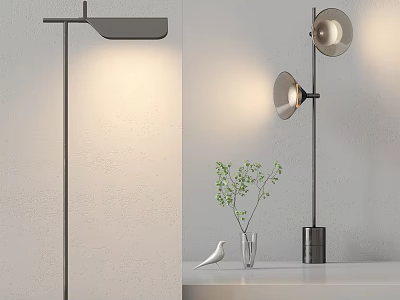 Modern Floor Lamp Design With Plant Vase And Bird Decor In Minimalist Interior 3d model