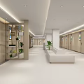 Bright Spacious Corridor Interior With Wooden Doors Windows White Sofa And Green Plants
