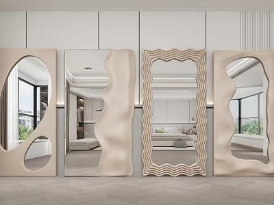 Modern Decorative Mirrors With Unique Shapes And Frame Designs In Interior Space 3d model