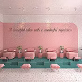 Pastel Living Room Interior With Pink Sofa Teal Walls Green Plants And Round Coffee Table