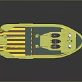 Yellow Water Transport Vehicle With Striped Deck And Functional Crane Equipment