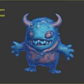 Cartoon Character Monster Creature With Blue Body Red Horns Eyes And Outfit Carrying Small Bag