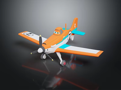 Cartoon Passenger Plane with Orange Body Blue Wing Accents and Friendly Face 3d model
