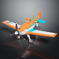 Cartoon Passenger Plane with Orange Body Blue Wing Accents and Friendly Face