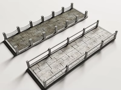 Landscape Bridge Design With Stone Paved Walkway And Decorative Metal Railings 3d model
