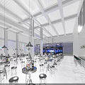 Modern Bar Interior With Colorful Lighting Bar Counter High Stools And Dining Tables