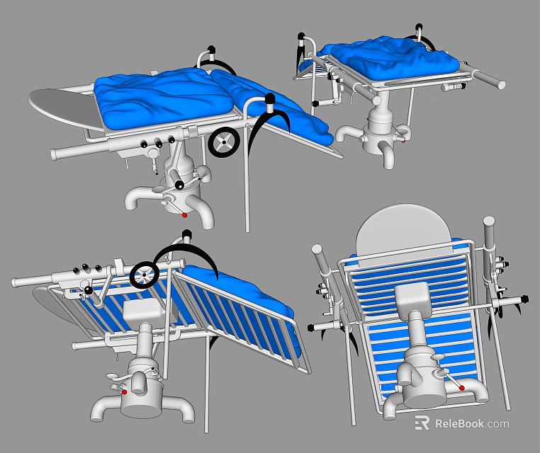 Adjustable Medical Operating Table with Blue Mattress Wheels and Multiple Angles Design 3d model 