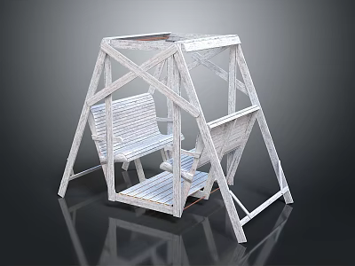 White Outdoor Leisure Swing Chair With Triangular Wooden Frame And Comfortable Seat 3d model