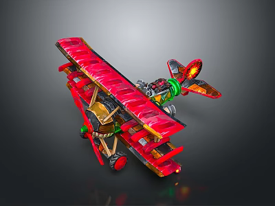 Red Biplane Model With Gold Green Accents For Cosmic Aerospace 3d model