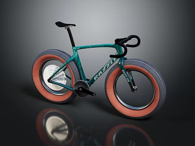 Teal Bicycle With Large Orange Accented Tires And Modern Design 3d model