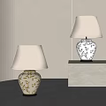 Elegant Table Lamps With White Pleated Shades And Leaf Pattern Bases 3d model