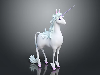 White Unicorn with Purple Horn and Pink Hooves Flowing Mane and Tail Magical Creature Design 3d model