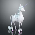 White Unicorn with Purple Horn and Pink Hooves Flowing Mane and Tail Magical Creature Design