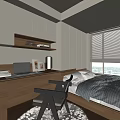 Tatami Bedroom Interior Design With Wooden Desk Comfortable Chair Cozy Bed And White Window Blinds