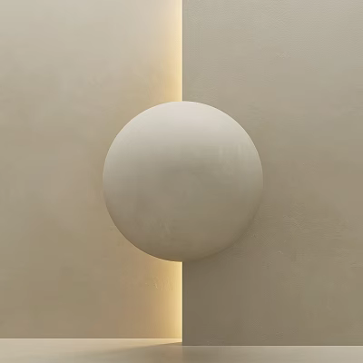 Minimalist Modern Light Colored Walls with Circular White Matte Sphere at Two Shades Junction 3d model
