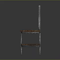 Rustic Workbench With Worn Wooden Top Metal Mesh Backboard Metal Legs And Lower Shelf