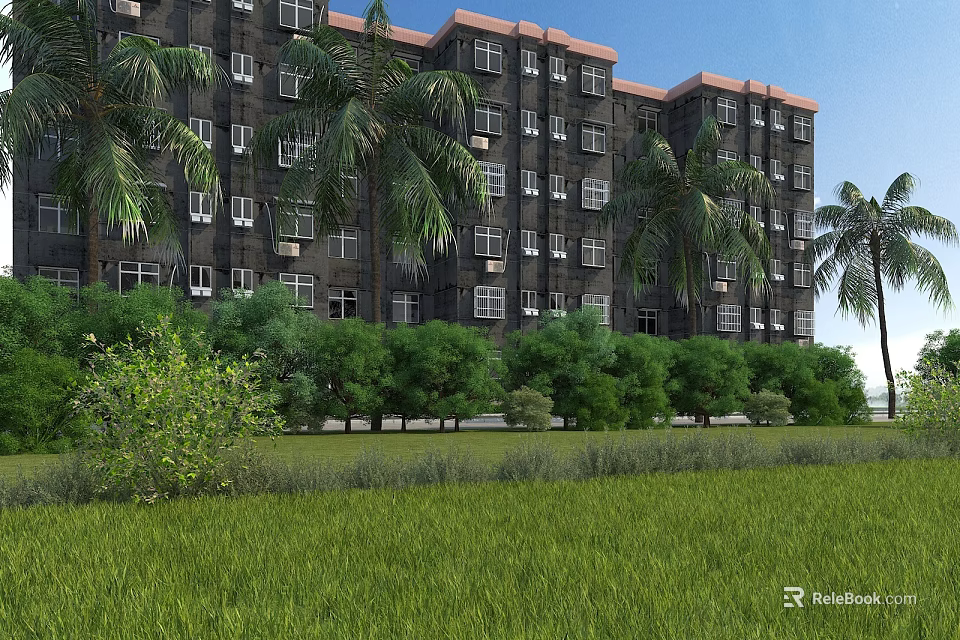 Multi story Rural Self built House Surrounded by Palm Trees and Green Lawn 3d model 