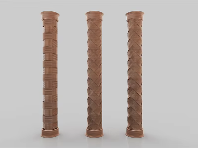 Three Brown Decorative Columns With Intricate Braided Texture for Interior Design 3d model