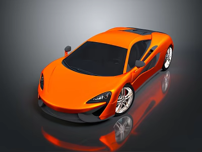 Orange Modern Sleek Sports Car with Black Roof Silver Wheels and Dark Surface Reflection 3d model