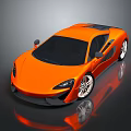 Orange Modern Sleek Sports Car with Black Roof Silver Wheels and Dark Surface Reflection