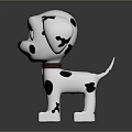 Cartoon Dalmatian Toy Figure With Black Spots Blue Eyes And Brown Collar On Dark Background
