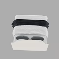 Modern Double Bed With Upholstered Headboard White Bedspread Gray Pillows And Black Striped Blanket
