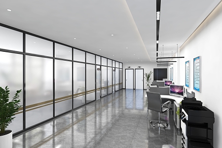 Open office area glass partition 3d model