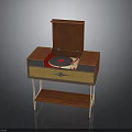 Vintage Record Player Cabinet With Open Top Turntable Wooden Drawer And Lower Shelf