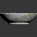 Elegant Carved White Bowl Sculpture with Gold Dots and Intricate Hollow Patterns