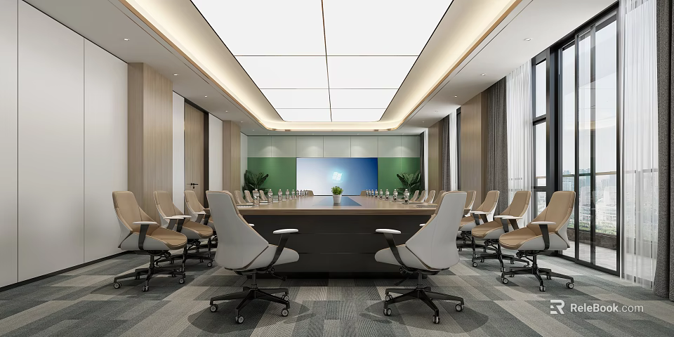 Modern Conference Room Interior Design With Long Table Comfortable Chairs And Digital 3d model