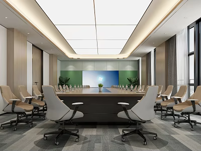 Modern Conference Room Interior Design With Long Table Comfortable Chairs And Digital 3d model