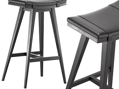 Modern Black Bar Stools With Leather Seat And Cross Leg Design For Kitchen Counter 3d model