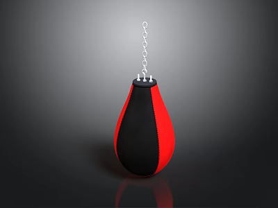 Red And Black Punching Bag Design With Hanging Chain On Dark Background 3d model