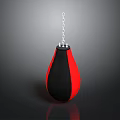 Red And Black Punching Bag Design With Hanging Chain On Dark Background