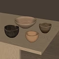 Natural Wooden Tableware Set with Four Bowls Placed on Wooden Table