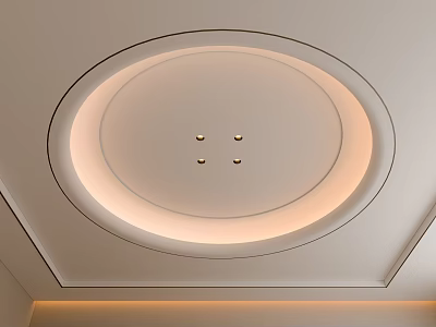 Modern Minimalist White Ceiling Design With Circular Recessed Lights And LED Strip 3d model