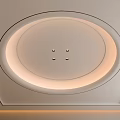 Modern Minimalist White Ceiling Design With Circular Recessed Lights And LED Strip
