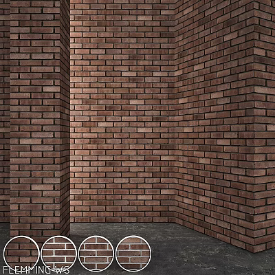 Rustic Red Brick Structural Components With Textured Walls And Columns 3d model