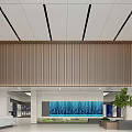Modern Minimalist Office Lobby Reception With White Marble Counter Wooden Grille Decor And Indoor Greenery