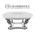 Hand Made Round Coffee Table With Marble Top And Gold Carved Legs Made In Italy