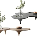 Modern Stylish Coffee Table With Irregular Shape Decorative Glass Vase Olive Branches And Nut Bowl