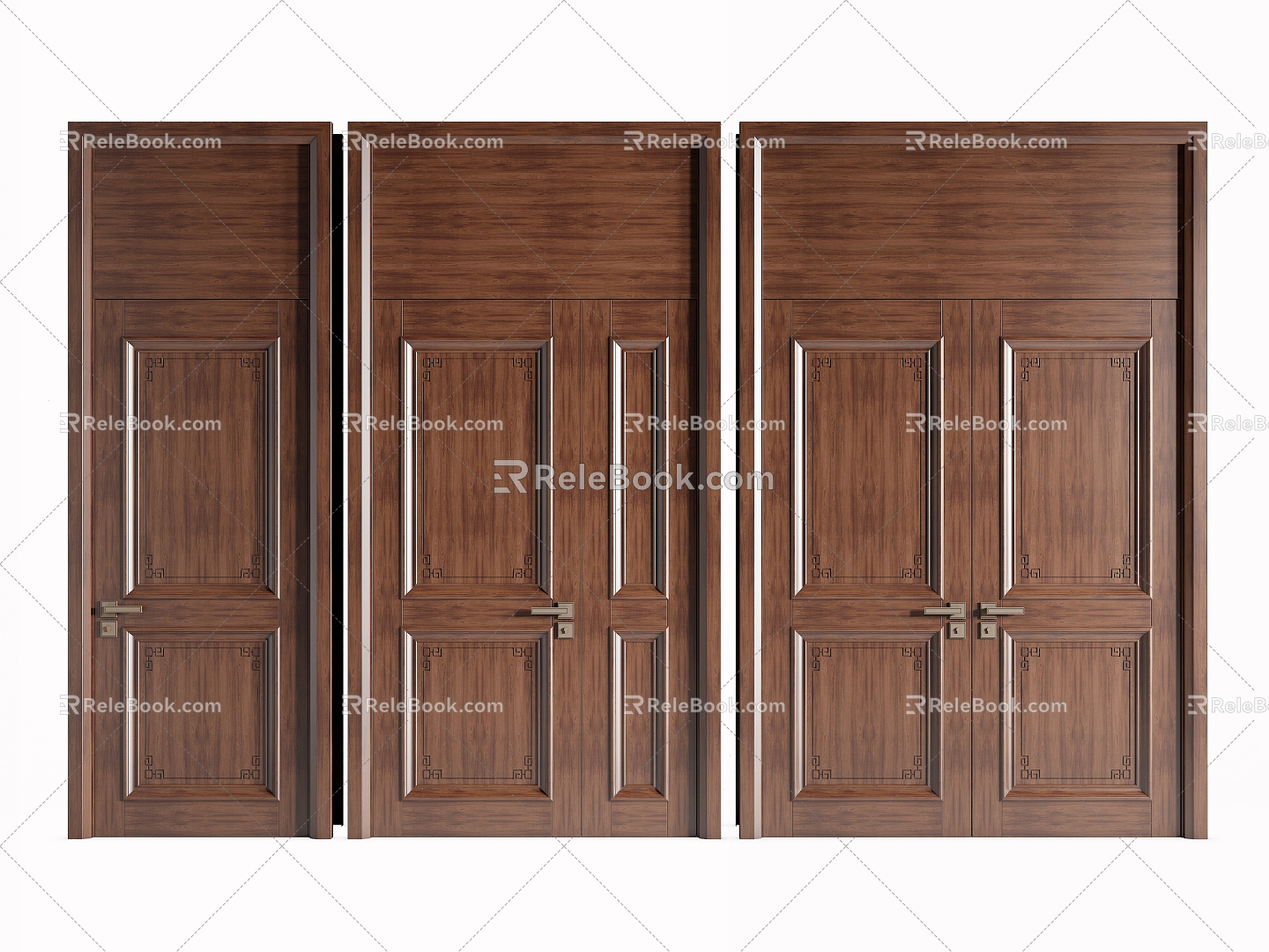 New Chinese style solid wood door set door lintel notoginseng door opposite door interior door 3d model