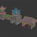 Traditional Chinese Entrance Gate with Classic Towers Blue Roofs and Gray Walls