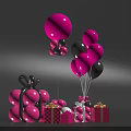 Inflatable Pink And Black Balloon Decorations With Festive Gift Boxes 3d model