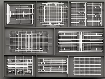 Various Ceiling Design Sketches Featuring Different Structural Layouts And Grid Patterns 3d model