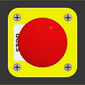 Red Emergency Stop Button Electrical Device With Yellow Base And STOP Label 3d model
