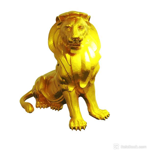 Golden Lion Statue Seated Position Decorative Sculpture For Interior 3d model 
