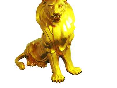 Golden Lion Statue Seated Position Decorative Sculpture For Interior 3d model