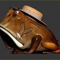 Animated Fantasy Frog Character with Orange Hat Brown Leather Texture and Red Accessory