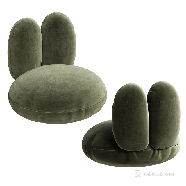 Modern Single Sofa Design With Velvet Upholstery Round Seat And Two Cushions 3d model 
